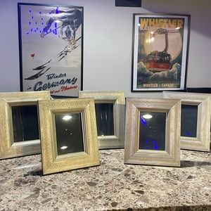 5 Pottery Barn Frames. wood frames - matte gold & matte silver. Photo size: 5x7